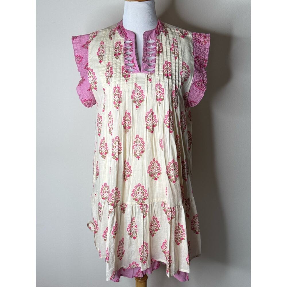 THML Anthropologie Pink Pintuck Sleeveless Floral Mini Dress - Picture 2 of 8